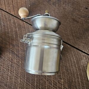 Manual Stainless Steel Coffee Grinder with Wood Handle - Silver